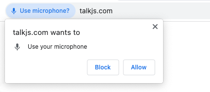 A web browser prompt to ask a user whether they want to allow or block microphone access
