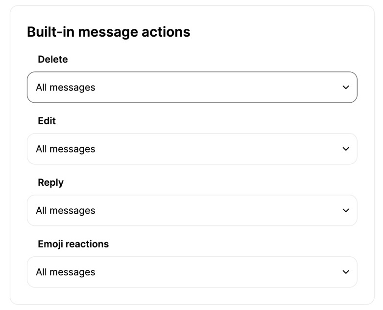 Emoji reaction options in the Chat UI page in the TalkJS dashboard