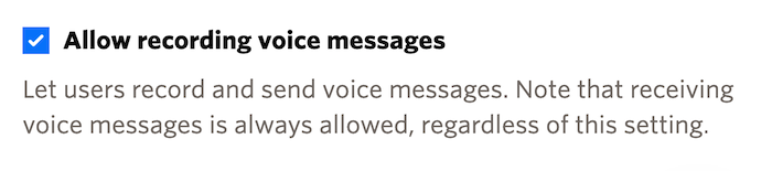 Checkbox on the Settings page in the TalkJS dashboard to allow recording voice messages