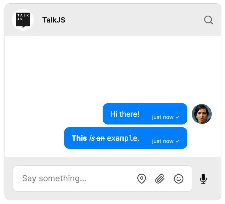 Chat with a formatted message saying this is an example