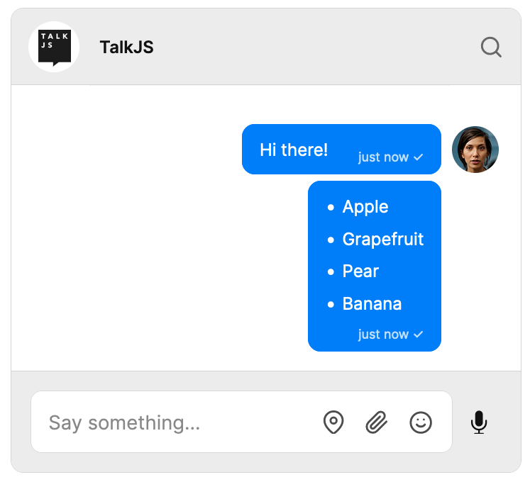Chat with a formatted message that contains an ordered list