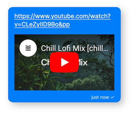 A message with a preview of a YouTube video, including a play button