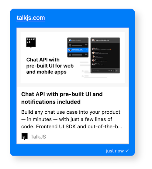 A message with a large link preview of the website talkjs.com