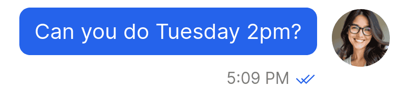 A double checkmark below a user message indicates that the message has been read