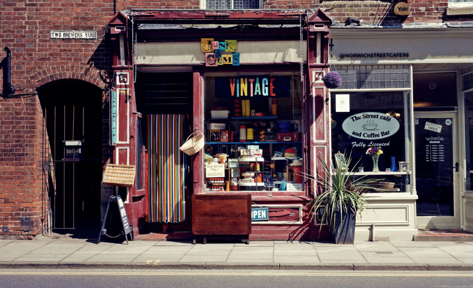 A shop front selling vintage items