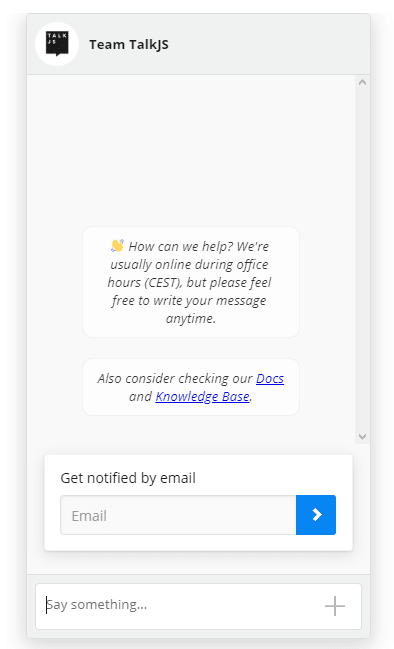 TalkJS chat with an email form