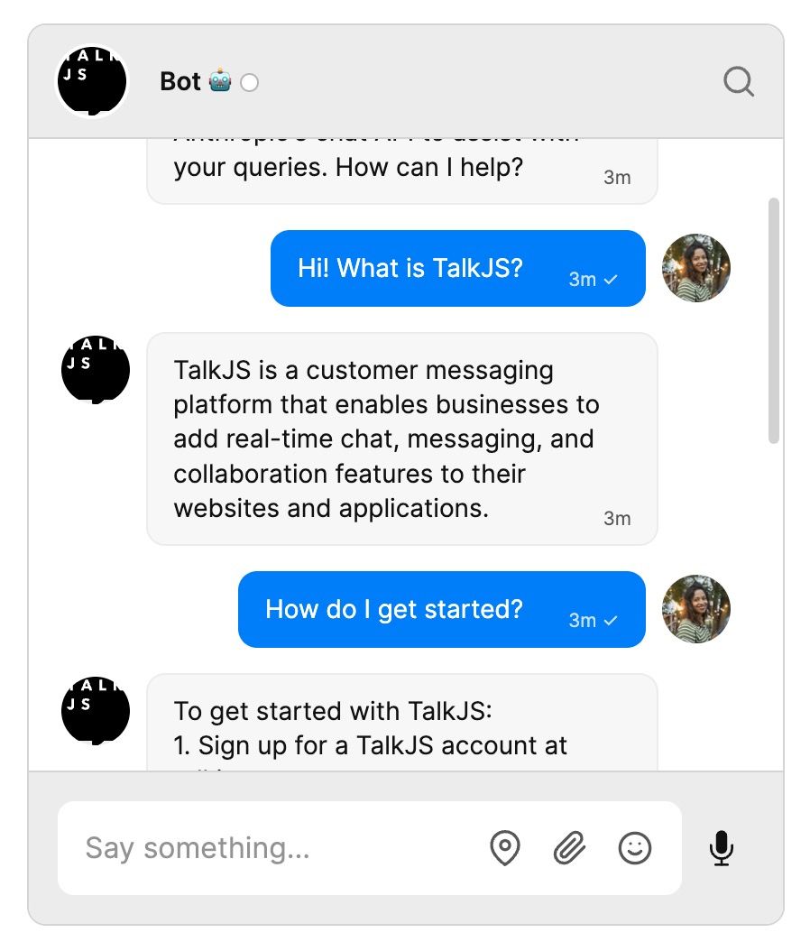 Create a custom AI chatbot with TalkJS and Claude