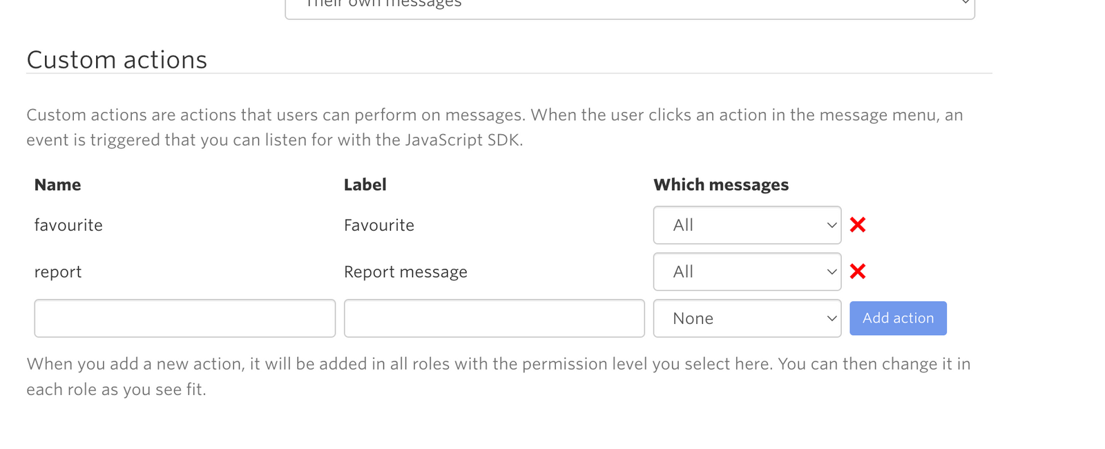 Custom actions for chat messages